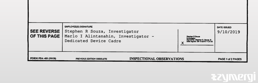 Stephen R. Souza FDA Investigator Marlo-Ian M. Alintanahin FDA Investigator Marlo I. Alintanahin FDA Investigator 