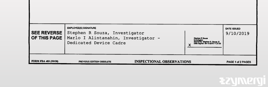 Stephen R. Souza FDA Investigator Marlo-Ian M. Alintanahin FDA Investigator Marlo I. Alintanahin FDA Investigator