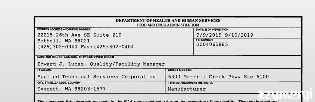 FDANews 483 Applied Technical Services Corporation Sep 10 2019 top