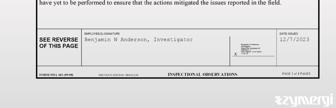 Benjamin W. Anderson FDA Investigator 