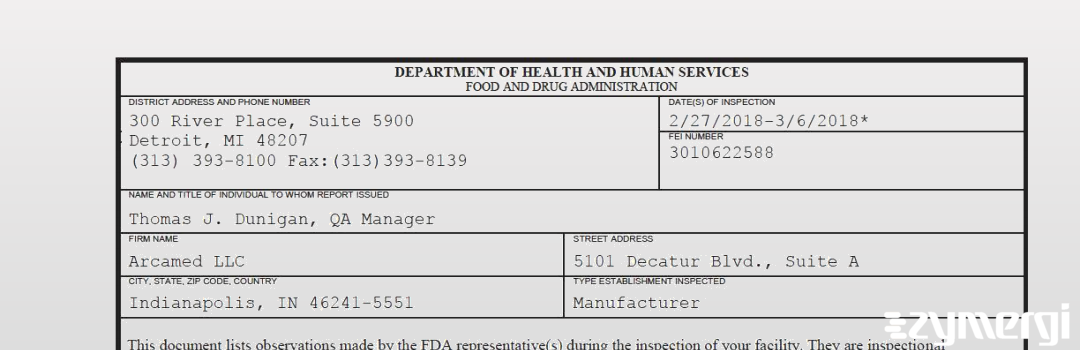 FDANews 483 Arcamed LLC Mar 6 2018 top