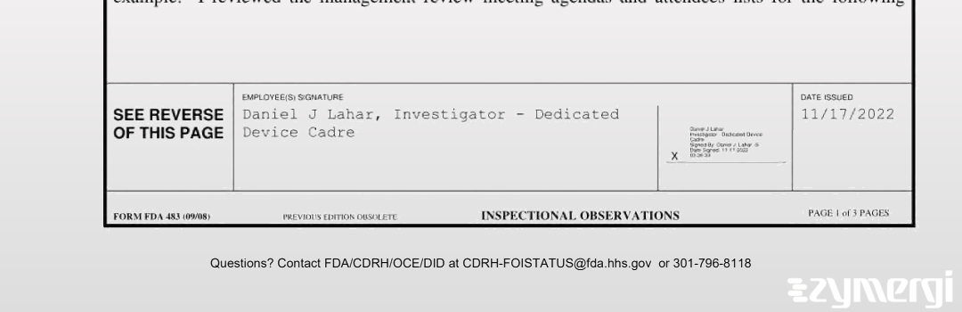 Daniel J. Lahar FDA Investigator 