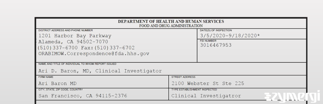 FDANews 483 Ari Baron MD Sep 18 2020 top