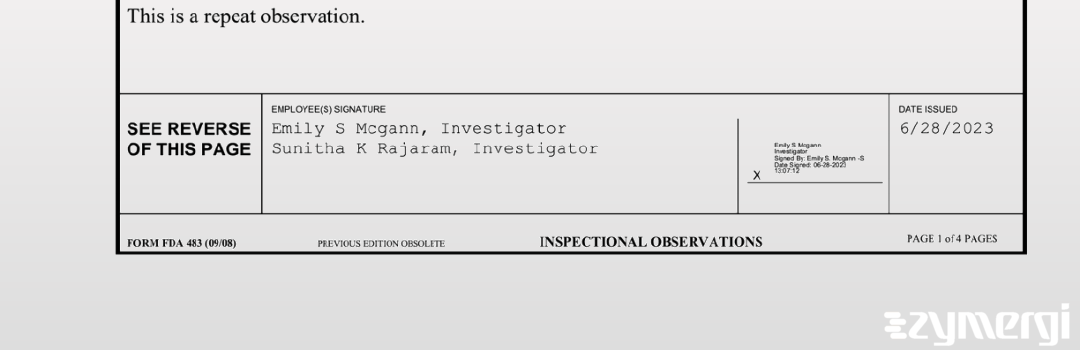 Sunitha K. Rajaram FDA Investigator Emily S. McGann FDA Investigator 