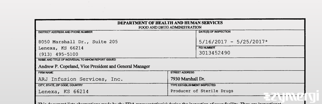 FDANews 483 ARJ Infusion Services Inc May 25 2017 top