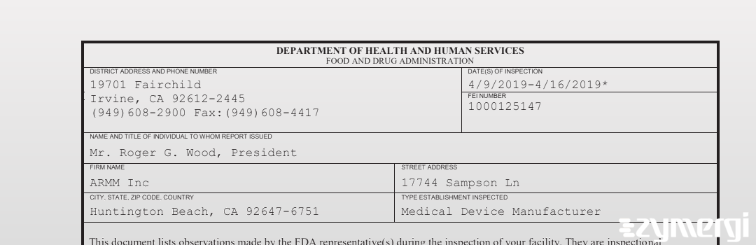 FDANews 483 ARMM Inc Apr 16 2019 top