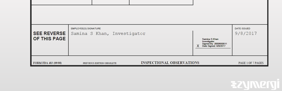 Samina S. Khan FDA Investigator 