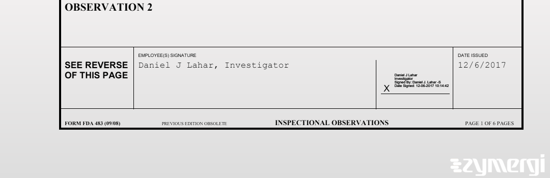 Daniel J. Lahar FDA Investigator 