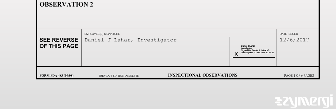 Daniel J. Lahar FDA Investigator
