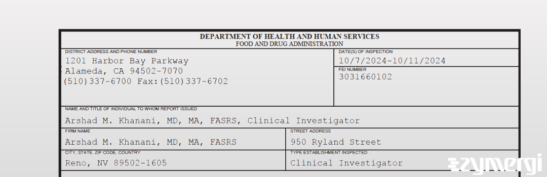 FDANews 483 Arshad M. Khanani, MD Oct 11 2024 top