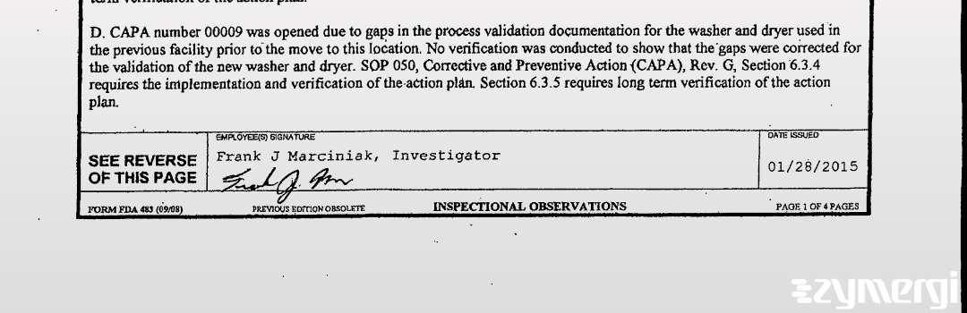 Frank J. Marciniak FDA Investigator 