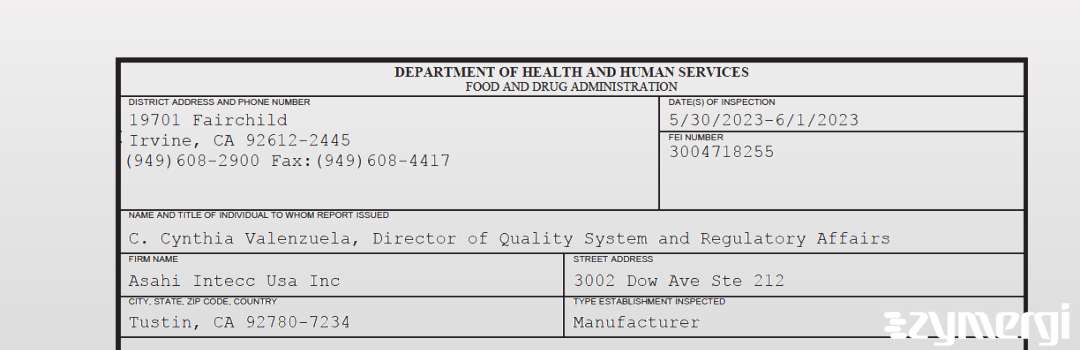 FDANews 483 Asahi Intecc Usa Inc Jun 1 2023 top