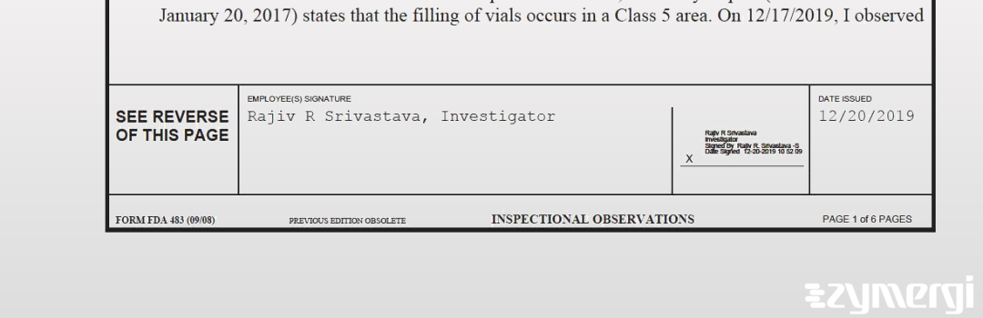 Rajiv R. Srivastava FDA Investigator 