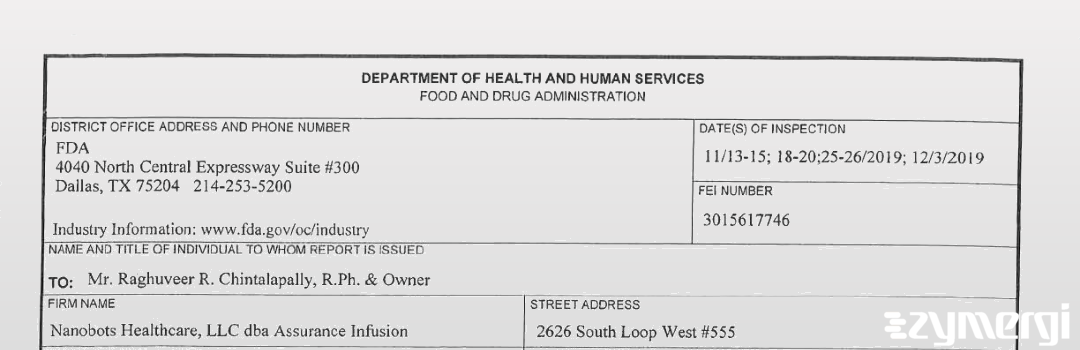 FDANews 483 Assurance Infusion Dec 3 2019 top