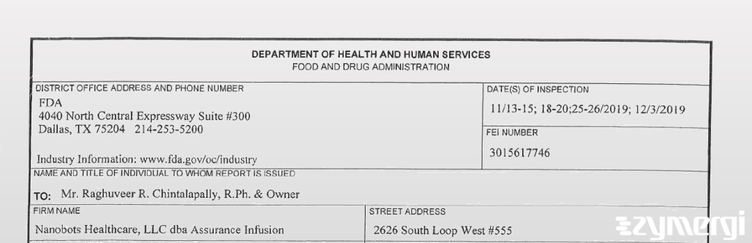 FDANews 483 Assurance Infusion Dec 3 2019 top