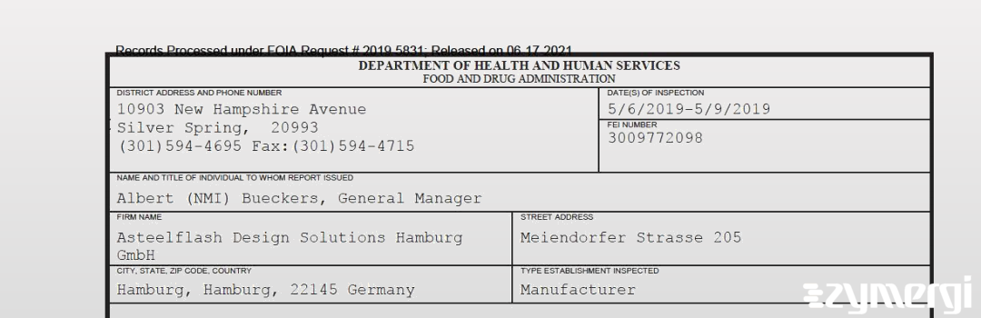 FDANews 483 Asteelflash Design Solutions Hamburg GmbH May 9 2019 top