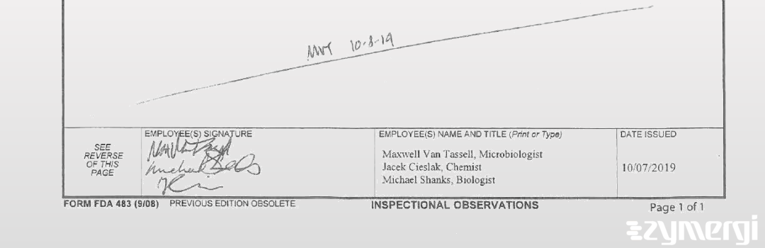 Maxwell L. Van Tassell FDA Investigator Van Tassell, Maxwell L FDA Investigator