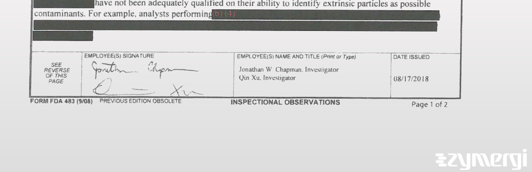 Jonathan W. Chapman FDA Investigator Qin Xu FDA Investigator 