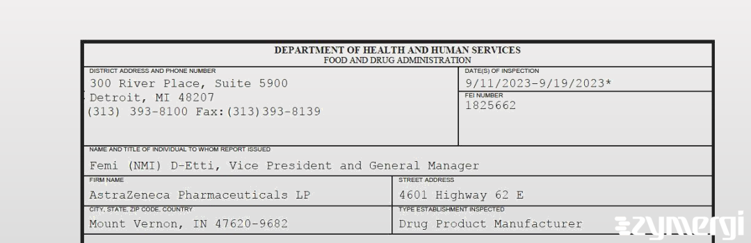 FDANews 483 AstraZeneca Pharmaceuticals, LP Sep 19 2023 top