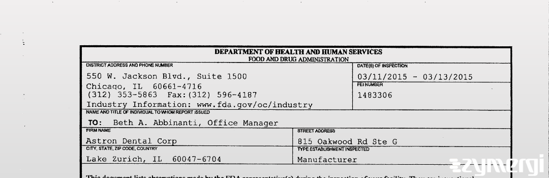FDANews 483 Astron Dental Corp Mar 13 2015 top