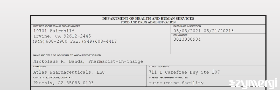 FDANews 483 Atlas Pharmaceuticals, LLC May 21 2021 top