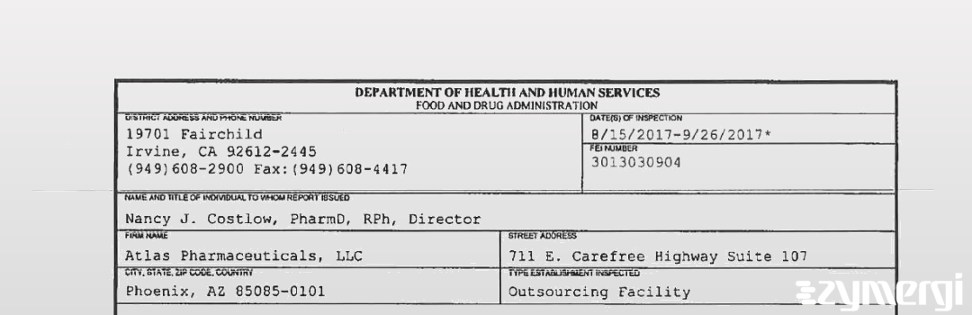 FDANews 483 Atlas Pharmaceuticals, LLC Sep 26 2017 top