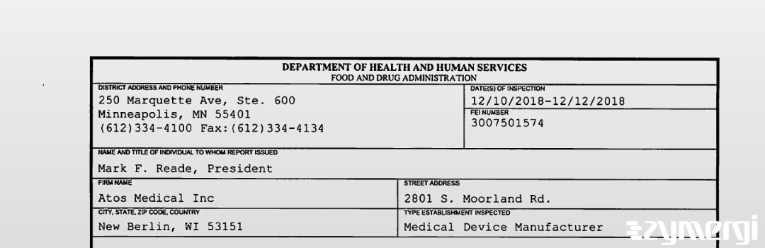 FDANews 483 Atos Medical Inc Dec 12 2018 top