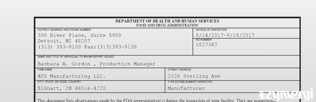 FDANews 483 ATS Manufacturing LLC. Aug 18 2017 top