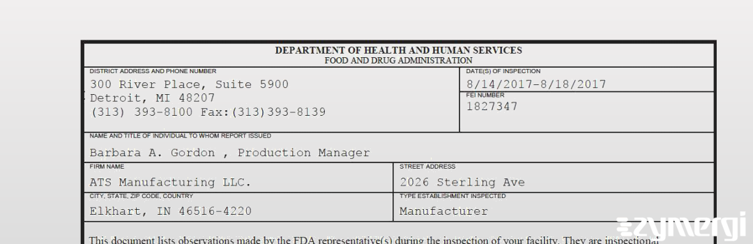 FDANews 483 ATS Manufacturing LLC. Aug 18 2017 top