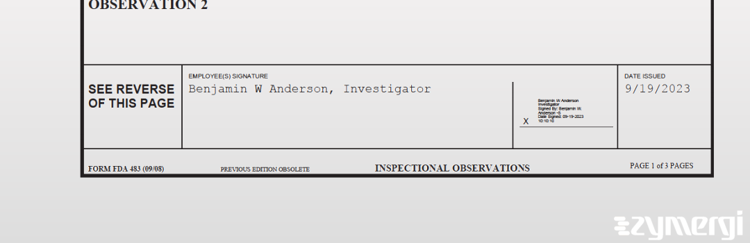 Benjamin W. Anderson FDA Investigator 