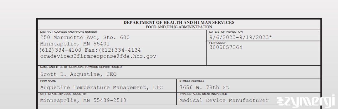 FDANews 483 Augustine Temperature Management LLC Sep 19 2023 top