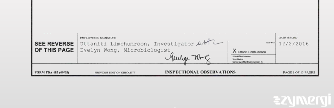 Uttaniti Limchumroon FDA Investigator Evelyn Wong FDA Investigator