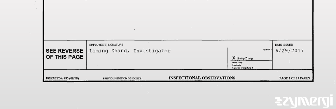 Liming Zhang FDA Investigator