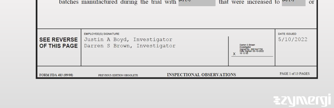 Darren S. Brown FDA Investigator Justin A. Boyd FDA Investigator 