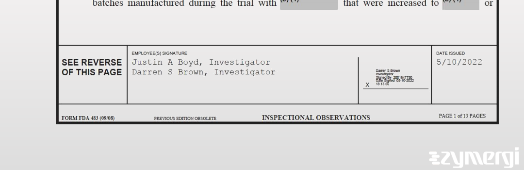 Darren S. Brown FDA Investigator Justin A. Boyd FDA Investigator
