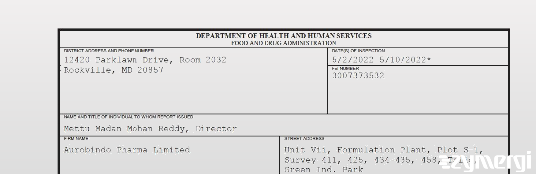 FDANews 483 Aurobindo Pharma Limited May 10 2022 top