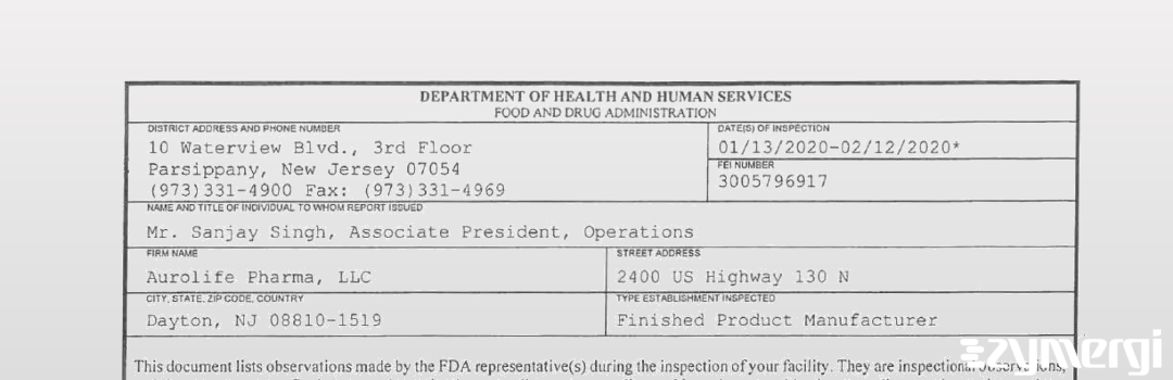 FDANews 483 Aurolife Pharma LLC Feb 12 2020 top