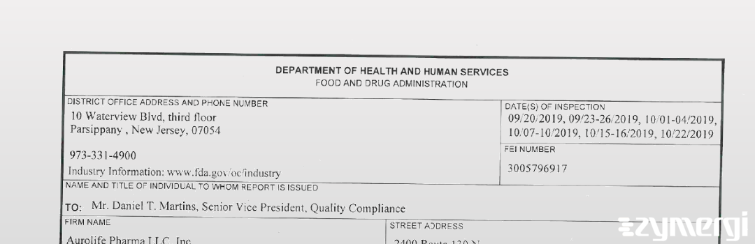 FDANews 483 Aurolife Pharma LLC Oct 22 2019 top
