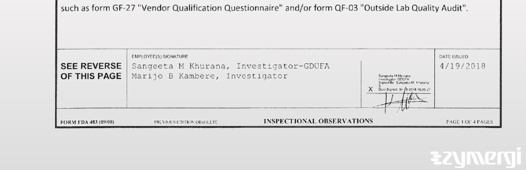 Marijo B. Kambere FDA Investigator Sangeeta M. Khurana FDA Investigator
