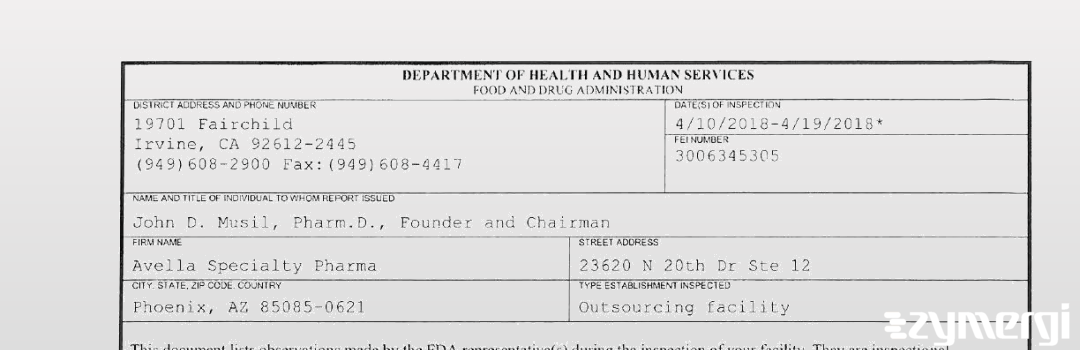 FDANews 483 Avella of Deer Valley dba Avella Specialty Pharmacy Apr 19 2018 top