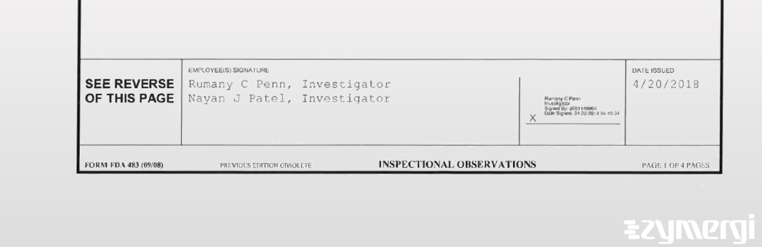 Rumany C. Penn FDA Investigator Nayan J. Patel FDA Investigator 