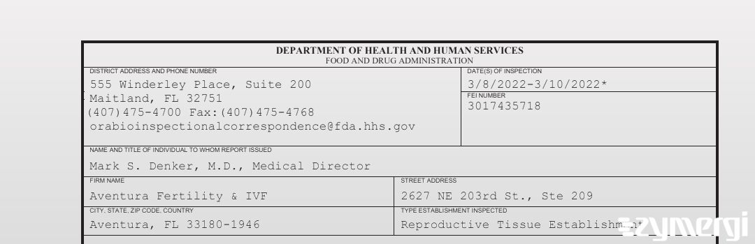 FDANews 483 Aventura Fertility & IVF Mar 10 2022 top