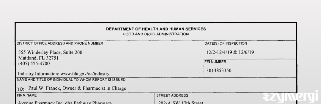 FDANews 483 Pathway Pharmacy Dec 6 2019 top