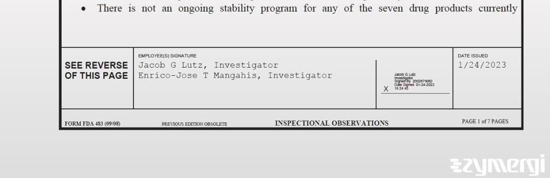 Jacob G. Lutz FDA Investigator Enrico-Jose T. Mangahis FDA Investigator 