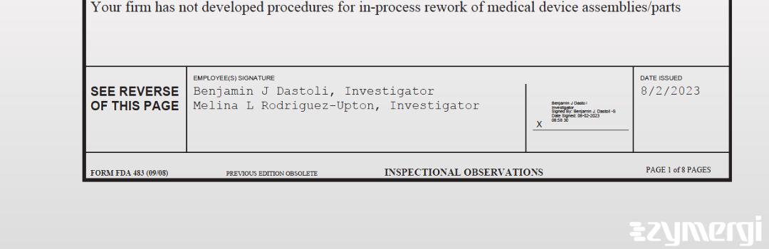 Benjamin J. Dastoli FDA Investigator Melina L. Rodriguez-Upton FDA Investigator 