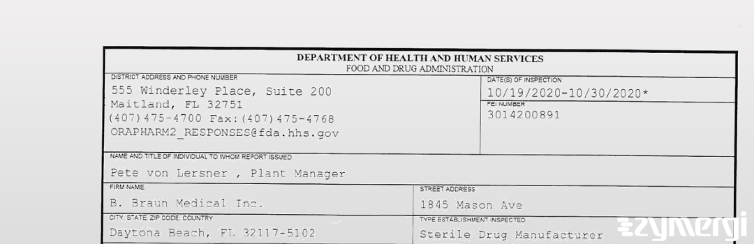 FDANews 483 B. Braun Medical Inc. Oct 30 2020 top