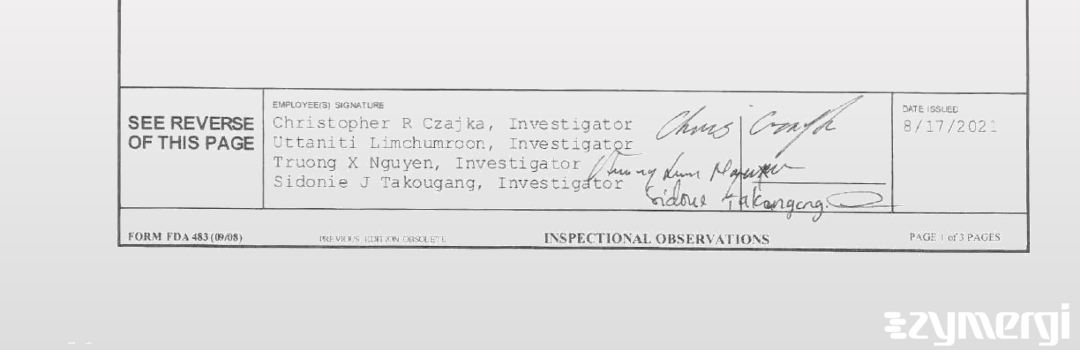 Uttaniti Limchumroon FDA Investigator Truong X. Nguyen FDA Investigator Christopher R. Czajka FDA Investigator Sidonie J. Takougang FDA Investigator 