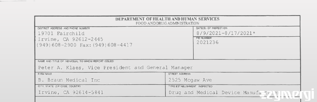 FDANews 483 B. Braun Medical Inc. Aug 17 2021 top