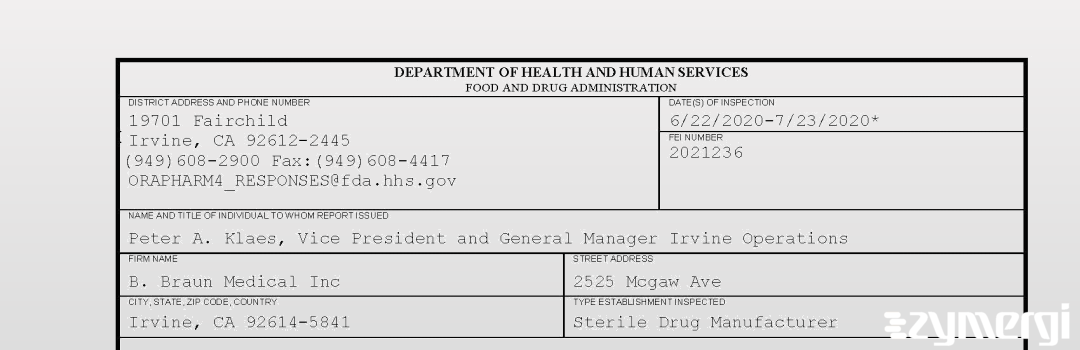 FDANews 483 B. Braun Medical Inc. Jul 23 2020 top