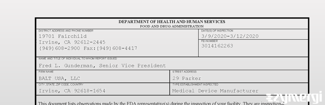 FDANews 483 BALT USA, LLC Mar 12 2020 top